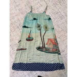 J4 Anthropologie Corey Lynn Calter Tropical Island  Scene Slip Dres Blue Green S